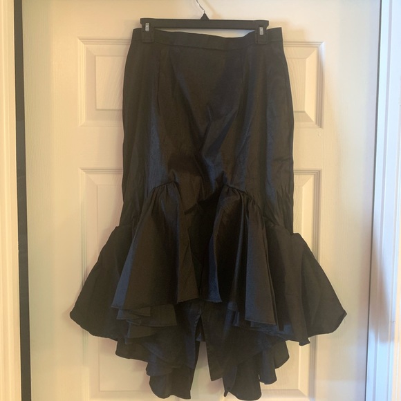 Retro Raquel Polyester black high low asymmetrical ruffle flare midi skirt - Picture 2 of 10